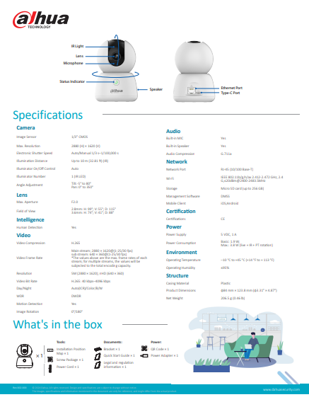 DAHUA | DH-H3B-H5B 3MP & 5MP Indoor Fixed-focal WiFi Pan & Tilt Network Camera │Human & Pet Detection │Sound alarm │Night vision